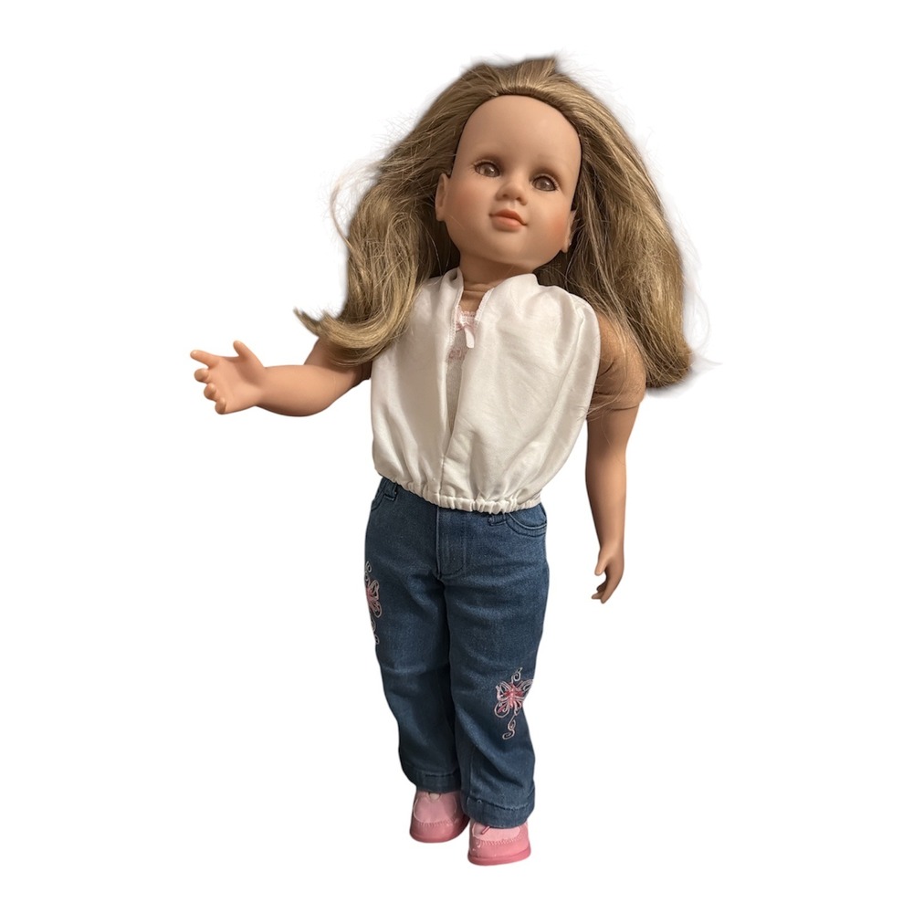 My Twinn Doll Blonde Hair Brown Eyes Pierced Ears Butterfly Jeans Pink Shoes